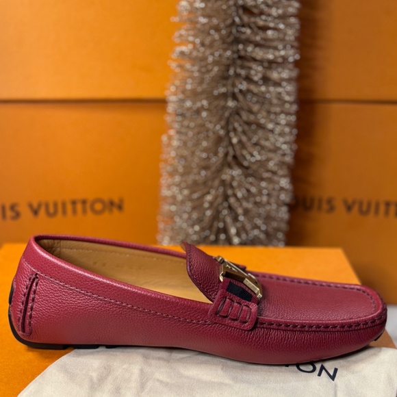 Louis Vuitton Red Leather Driving Loafers w/ LV Buckle - Picture 9 of 9
